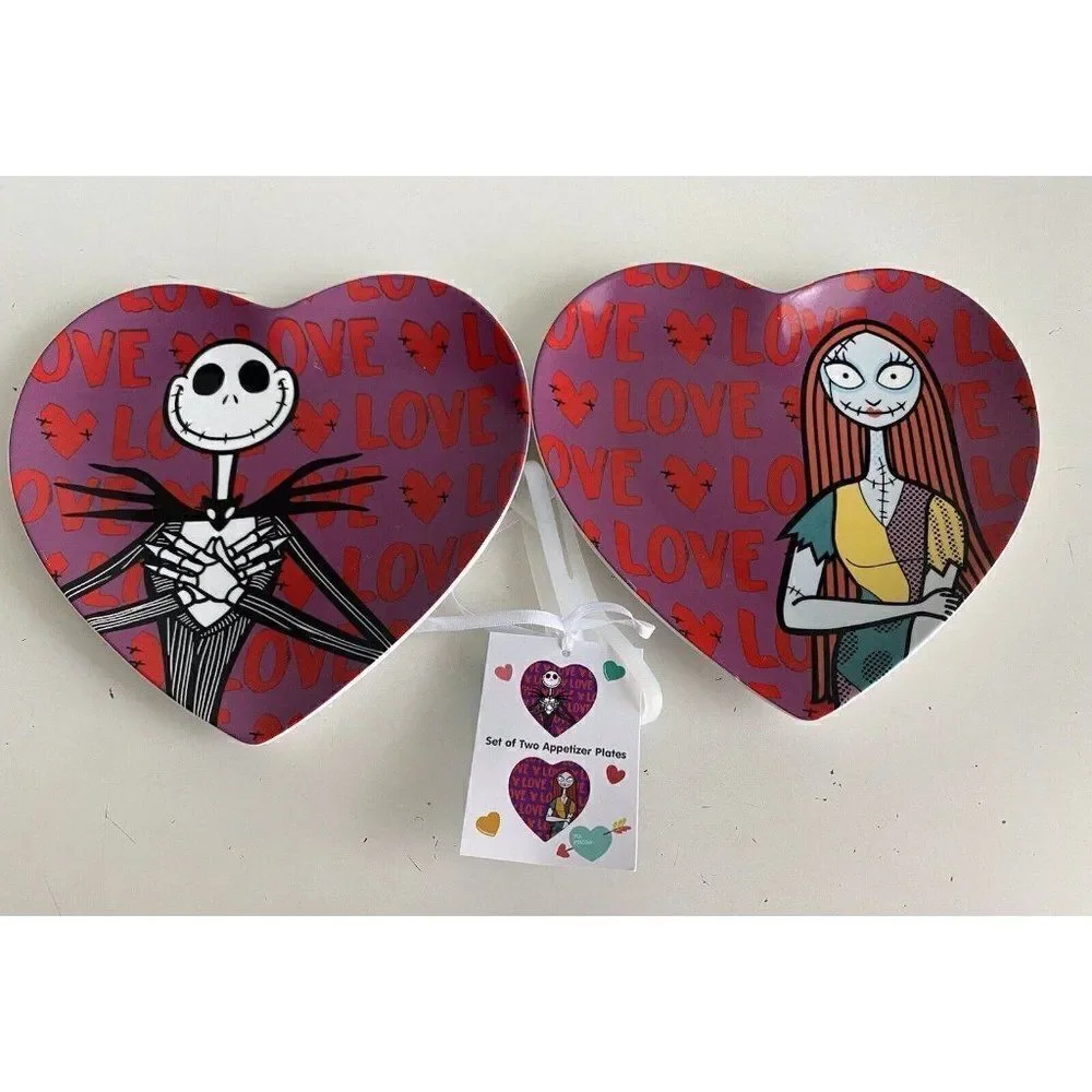 Set‎ Of 2 Disney’s Nightmare Before Christmas Appetizer Plates Heart Jack Sally